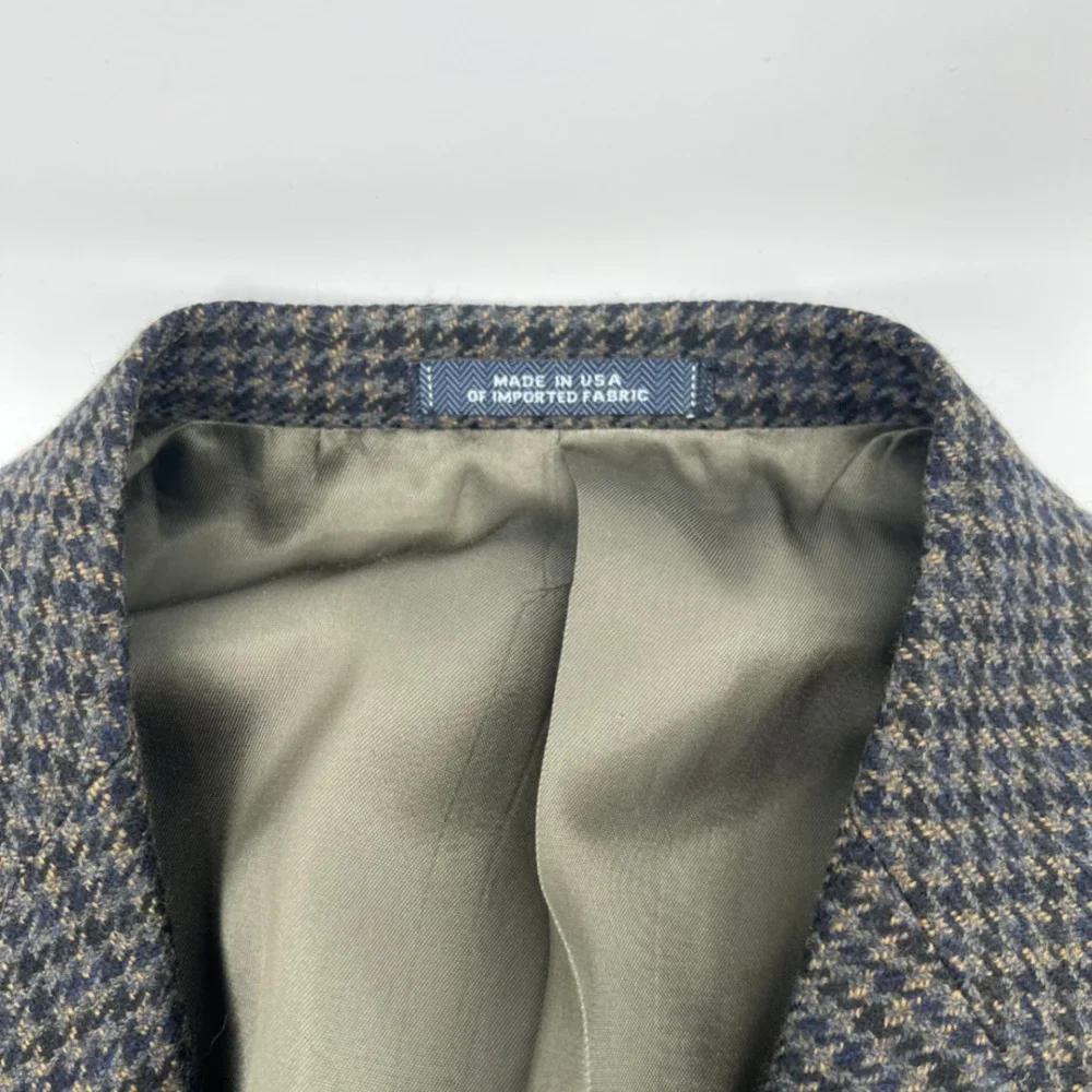 Austin Reed London Wool Blazer 42R Houndstooth Tweed Made USA Academia Professor